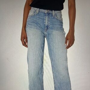 Hudson Jeans “Remi” Sunlight Denim High Rise Straight Leg,  Cropped Raw Dog Hem